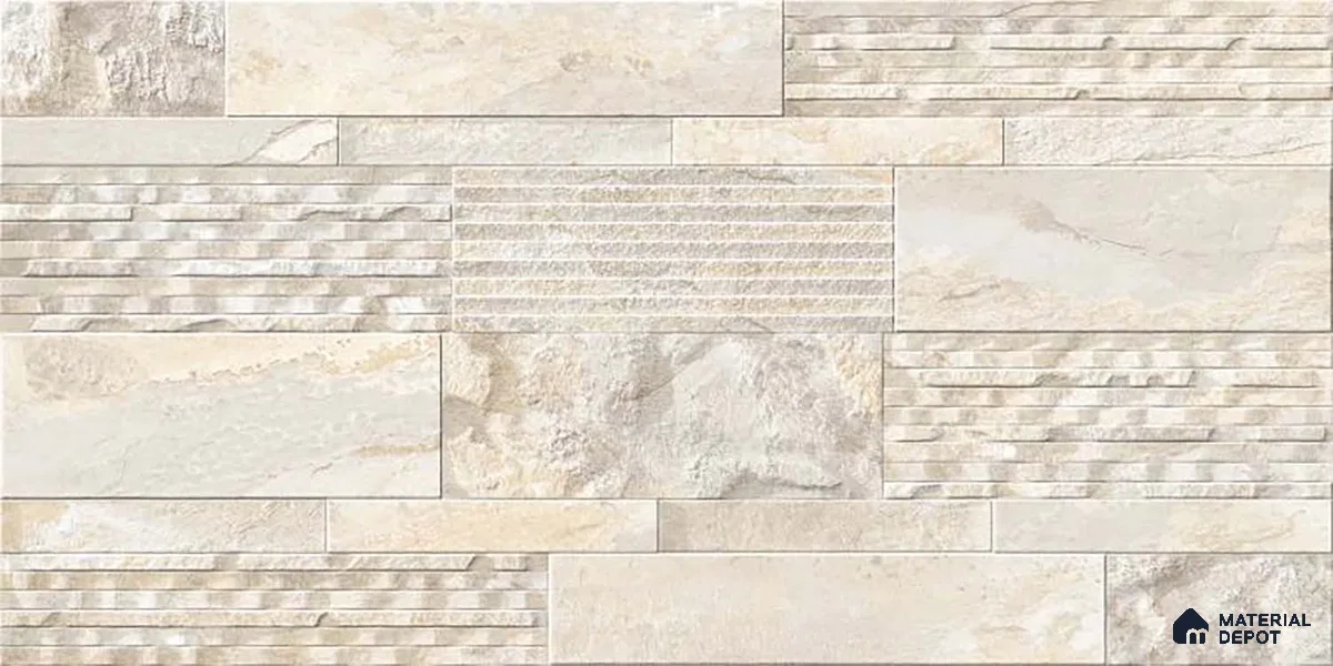 Stacked Stone Wall Tile TL 06587 Magma Canyon 2 ft x 1 ft Ceramic Matte Finish - 9 mm | Suitable for Courtyard, Foyer, Balcony, Elevation