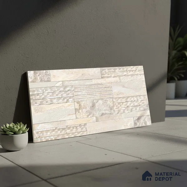 Stacked Stone Wall Tile TL 06587 Magma Canyon 2 ft x 1 ft Ceramic Matte Finish - 9 mm | Suitable for Courtyard, Foyer, Balcony, Elevation