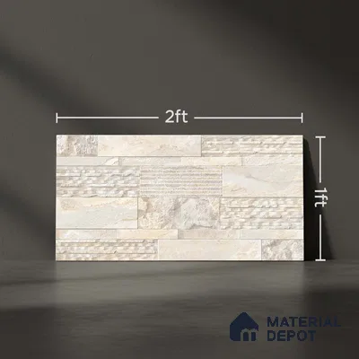Stacked Stone Wall Tile TL 06587 Magma Canyon 2 ft x 1 ft Ceramic Matte Finish - 9 mm | Suitable for Courtyard, Foyer, Balcony, Elevation