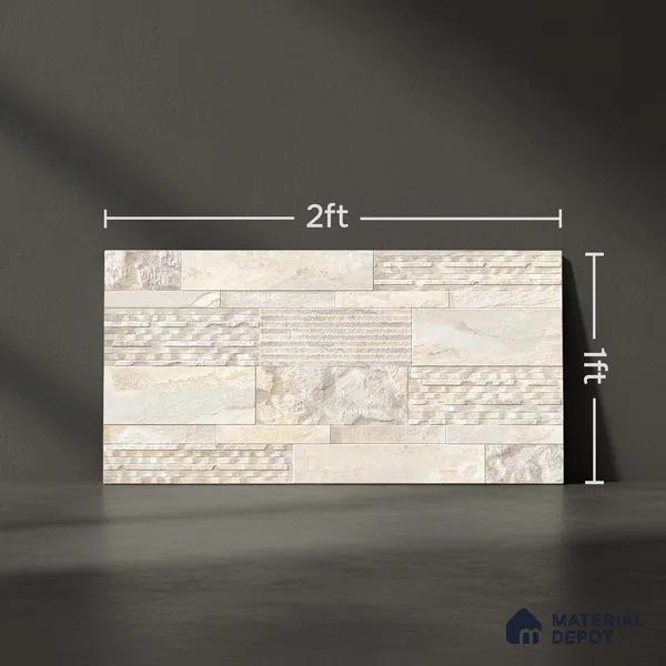 Stacked Stone Wall Tile TL 06587 Magma Canyon 2 ft x 1 ft Ceramic Matte Finish - 9 mm | Suitable for Courtyard, Foyer, Balcony, Elevation
