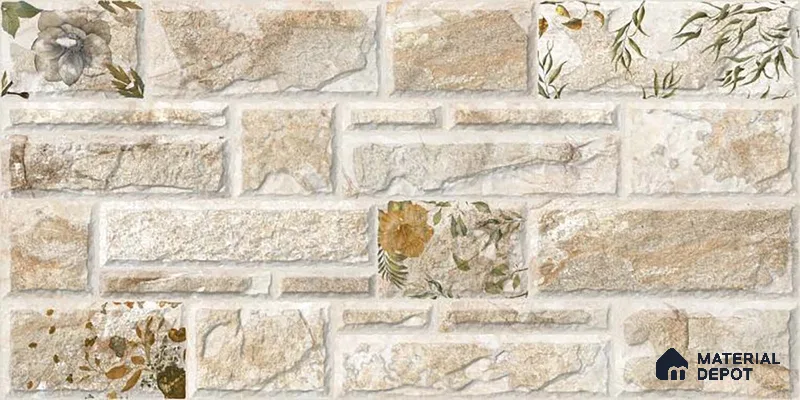 Stacked Stone Wall Tile TL 06592 Sella Crema 2 ft x 1 ft Ceramic Matte Finish - 9 mm | Suitable for Courtyard, Foyer, Balcony, Elevation (Sample)