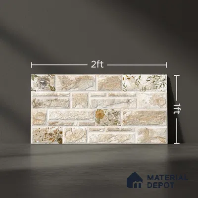 Stacked Stone Wall Tile TL 06592 Sella Crema 2 ft x 1 ft Ceramic Matte Finish - 9 mm | Suitable for Courtyard, Foyer, Balcony, Elevation (Sample)