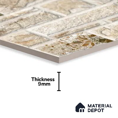 Stacked Stone Wall Tile TL 06592 Sella Crema 2 ft x 1 ft Ceramic Matte Finish - 9 mm | Suitable for Courtyard, Foyer, Balcony, Elevation (Sample)