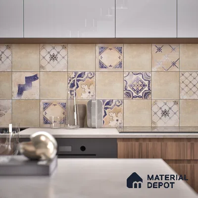 Subway Wall Tile TL 06434 D Coastal Paris Crema Base 8 x 8 inch Ceramic Matte Finish - 10 mm | 22 Random Design | Suitable for Accent / Feature Walls, Bathroom, Kitchen Wall & Backsplashes (Sample)