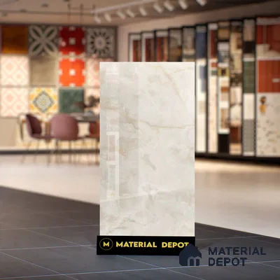 Marble Floor & Wall Tile TL 00690 Creamy Marble Glossy Finish 4 ft x 2 ft Vitrified Tile - 9 mm | Suitable For living Room, Bedroom, Bathroom | Random Designs
