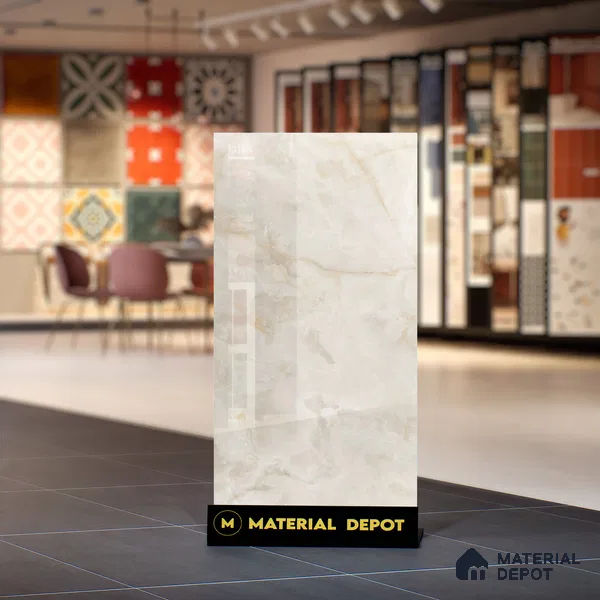 Marble Floor & Wall Tile TL 00690 Creamy Marble Glossy Finish 4 ft x 2 ft Vitrified Tile - 9 mm | Suitable For living Room, Bedroom, Bathroom | Random Designs