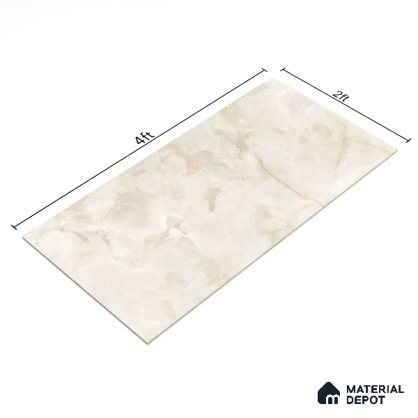 Marble Floor & Wall Tile TL 00690 Creamy Marble Glossy Finish 4 ft x 2 ft Vitrified Tile - 9 mm | Suitable For living Room, Bedroom, Bathroom | Random Designs