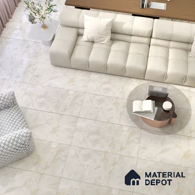 Marble Floor & Wall Tile TL 00690 Creamy Marble Glossy Finish 4 ft x 2 ft Vitrified Tile - 9 mm | Suitable For living Room, Bedroom, Bathroom | Random Designs