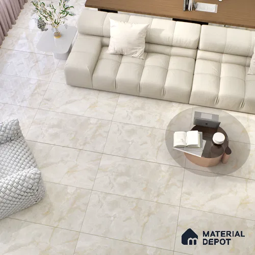 Marble Floor & Wall Tile TL 00690 Creamy Marble Glossy Finish 4 ft x 2 ft Vitrified Tile - 9 mm | Suitable For living Room, Bedroom, Bathroom | Random Designs