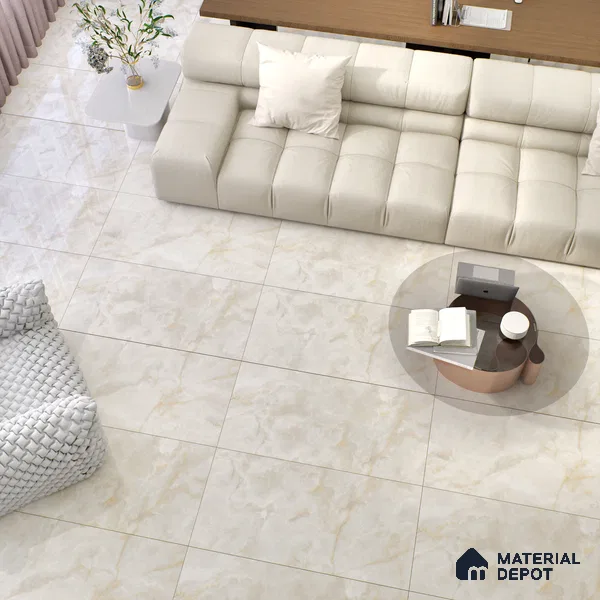 Marble Floor & Wall Tile TL 00690 Creamy Marble Glossy Finish 4 ft x 2 ft Vitrified Tile - 9 mm | Suitable For living Room, Bedroom, Bathroom | Random Designs