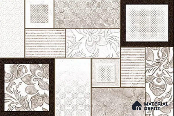 TL 01899 B Grey & Cream Highlighter 18 x 12 inch Glossy Finish Ceramic Wall Tile - 6 mm