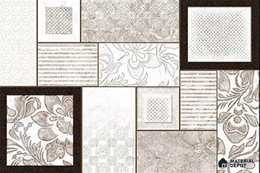 TL 01899 B Grey & Cream Highlighter 18 x 12 inch Glossy Finish Ceramic Wall Tile - 6 mm
