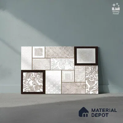 TL 01899 B Grey & Cream Highlighter 18 x 12 inch Glossy Finish Ceramic Wall Tile - 6 mm