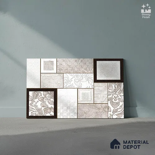 TL 01899 B Grey & Cream Highlighter 18 x 12 inch Glossy Finish Ceramic Wall Tile - 6 mm