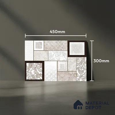 TL 01899 B Grey & Cream Highlighter 18 x 12 inch Glossy Finish Ceramic Wall Tile - 6 mm