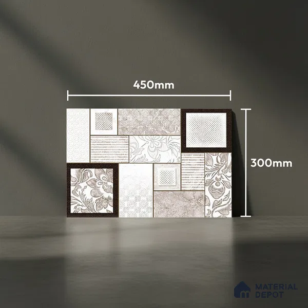TL 01899 B Grey & Cream Highlighter 18 x 12 inch Glossy Finish Ceramic Wall Tile - 6 mm