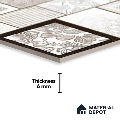 TL 01899 B Grey & Cream Highlighter 18 x 12 inch Glossy Finish Ceramic Wall Tile - 6 mm