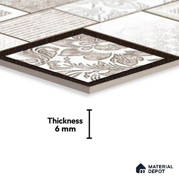 TL 01899 B Grey & Cream Highlighter 18 x 12 inch Glossy Finish Ceramic Wall Tile - 6 mm