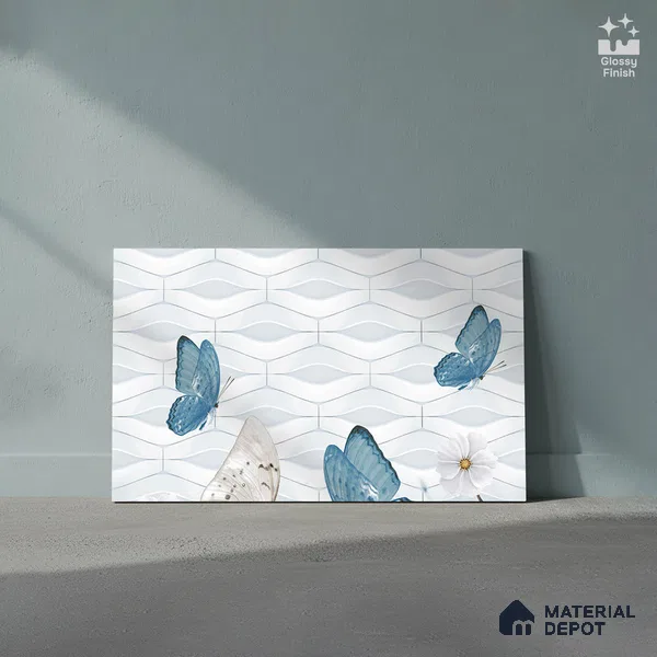 TL 01892 B Silvery White Highlighter 1 18 x 12 inch Glossy Finish Ceramic Wall Tile - 6 mm