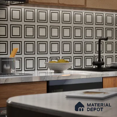 Subway Wall Tile TL 04979 Marrakech Marquina Black & White 8 x 8 inch Ceramic Matte Finish - 10 mm | Suitable for Highlighter Walls, Foyer, Bathroom, Kitchen Wall & Backsplashes (Sample)