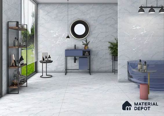 Modern Bathroom with Light Blue Marble Tiles | Material Depot