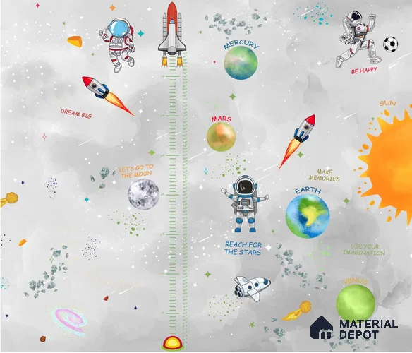 Customized Space Theme Wallpaper Design for Kids Room Sparkla N Shine Series Handmade Space Design (Customised Size Wallpaper)