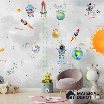 Customized Space Theme Wallpaper Design for Kids Room Sparkla N Shine Series Soft Feel Space Design (Customised Size Wallpaper)
