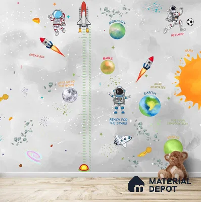 Customized Space Theme Wallpaper Design for Kids Room Sparkla N Shine Series Soft Feel Space Design (Customised Size Wallpaper)