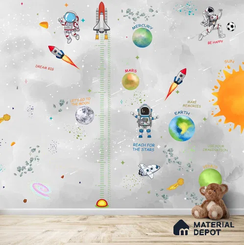 Customized Space Theme Wallpaper Design for Kids Room Sparkla N Shine Series Soft Feel Space Design (Customised Size Wallpaper)
