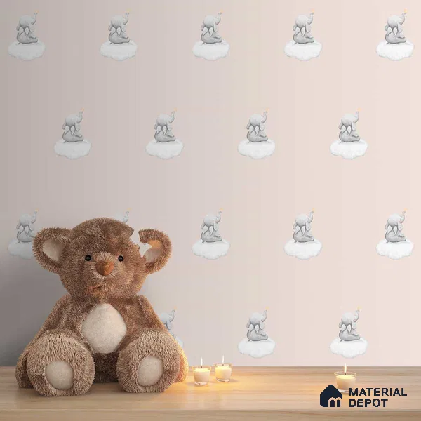 Cute Elephant Repeat Pattern Design Wallpaper for Nursery Rooms 10 Meter x 19.68 Inches Soft Feel Paper Type Wallpaper -54 Sq. Ft. | Minimum 15% wastage during installation