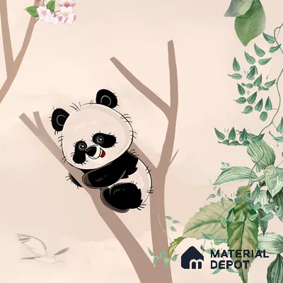Cute Panda on Hammock Wallpaper for Kids Room Wall, Customised Sparkla N Shine Series Canvas Entertainment Design (Customised Size Wallpaper)