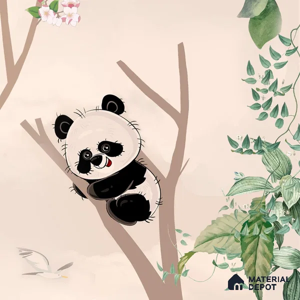 Cute Panda on Hammock Wallpaper for Kids Room Wall, Customised Sparkla N Shine Series Canvas Entertainment Design (Customised Size Wallpaper)