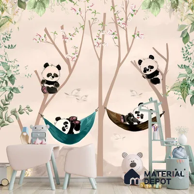 Cute Panda on Hammock Wallpaper for Kids Room Wall, Customised Sparkla N Shine Series Canvas Entertainment Design (Customised Size Wallpaper)