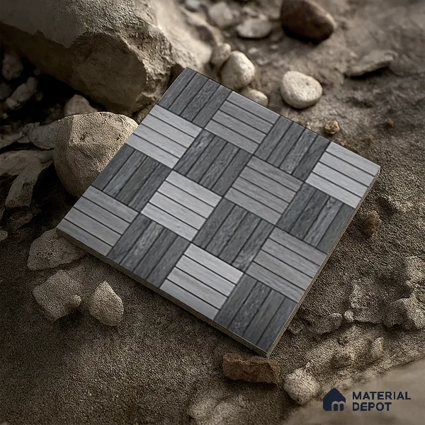 Budget Friendly Patterned Look Value for Money Parking Davys Grey Floor Tile 16 x 16 inch | TL 00595 | Vitrified Matte Finish Tile - 12 mm | Suitable For Parking, Outdoor, Balcony & Terrace | Pattern Alignment May Vary | 2-3 mm Spacer is Mandatory