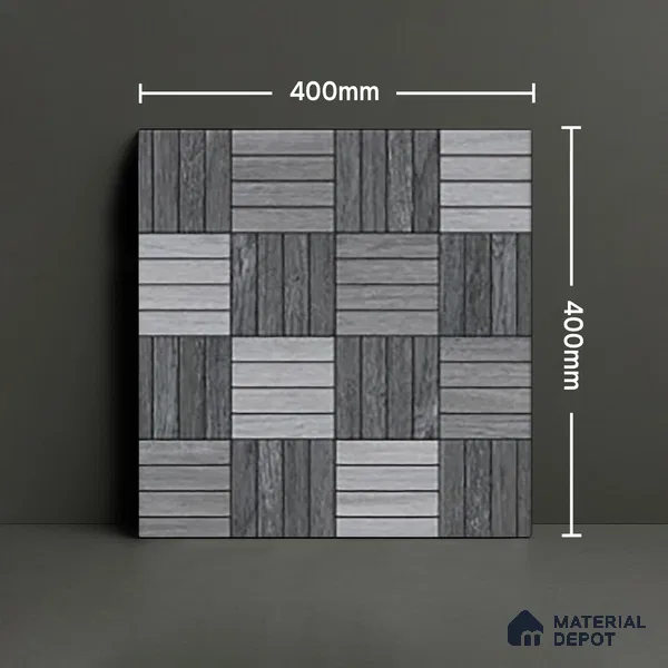 Budget Friendly Patterned Look Value for Money Parking Davys Grey Floor Tile 16 x 16 inch | TL 00595 | Vitrified Matte Finish Tile - 12 mm | Suitable For Parking, Outdoor, Balcony & Terrace | Pattern Alignment May Vary | 2-3 mm Spacer is Mandatory