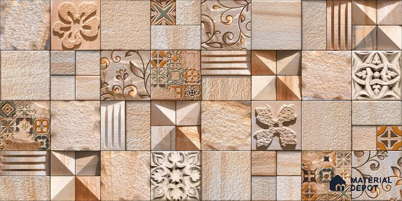 Stone Elevation Wall Tile TL 04276 C Bonzer Brown 2 ft x 1 ft Matte Finish Ceramic Tile - 10 mm | Suitable For Modern Facades, Outdoor Cladding & Feature Wall