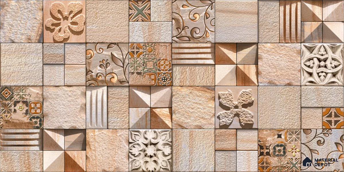 Stone Elevation Wall Tile TL 04276 C Bonzer Brown 2 ft x 1 ft Matte Finish Ceramic Tile - 10 mm | Suitable For Modern Facades, Outdoor Cladding & Feature Wall