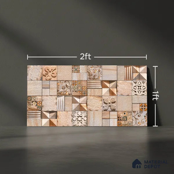 Stone Elevation Wall Tile TL 04276 C Bonzer Brown 2 ft x 1 ft Matte Finish Ceramic Tile - 10 mm | Suitable For Modern Facades, Outdoor Cladding & Feature Wall