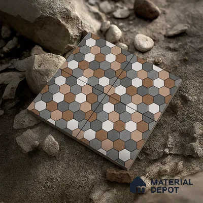 Budget Friendly Hexagonal Look Value for Money Parking Dim Grey Floor Tile 16 x 16 inch | TL 00588 | Vitrified Matte Finish Tile - 12 mm | Suitable For Parking, Outdoor, Balcony & Terrace | Pattern Alignment May Vary | 2-3 mm Spacer is Mandatory