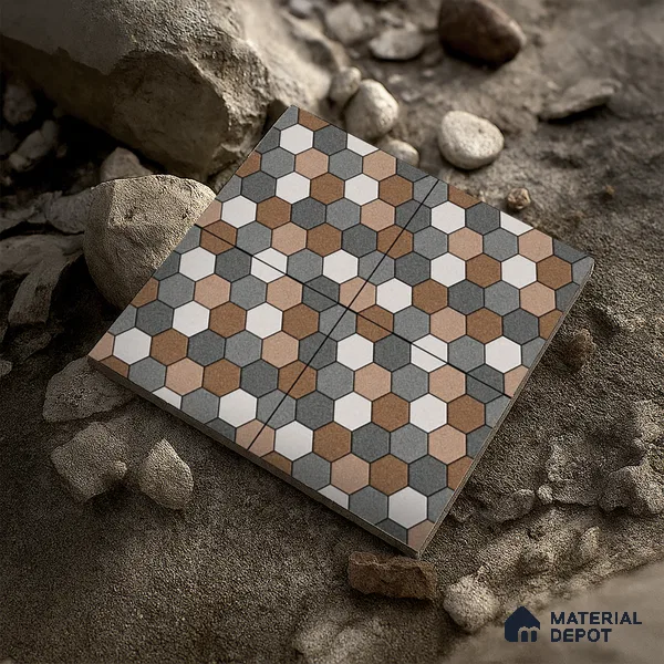 Budget Friendly Hexagonal Look Value for Money Parking Dim Grey Floor Tile 16 x 16 inch | TL 00588 | Vitrified Matte Finish Tile - 12 mm | Suitable For Parking, Outdoor, Balcony & Terrace | Pattern Alignment May Vary | 2-3 mm Spacer is Mandatory