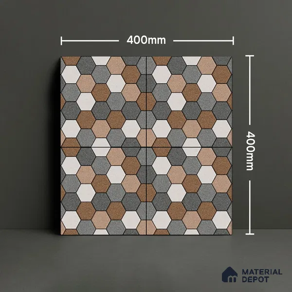 Budget Friendly Hexagonal Look Value for Money Parking Dim Grey Floor Tile 16 x 16 inch | TL 00588 | Vitrified Matte Finish Tile - 12 mm | Suitable For Parking, Outdoor, Balcony & Terrace | Pattern Alignment May Vary | 2-3 mm Spacer is Mandatory