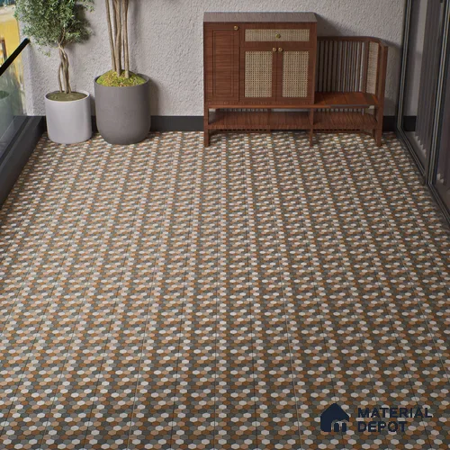Budget Friendly Hexagonal Look Value for Money Parking Dim Grey Floor Tile 16 x 16 inch | TL 00588 | Vitrified Matte Finish Tile - 12 mm | Suitable For Parking, Outdoor, Balcony & Terrace | Pattern Alignment May Vary | 2-3 mm Spacer is Mandatory
