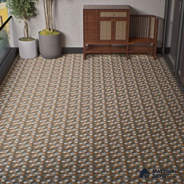 Budget Friendly Hexagonal Look Value for Money Parking Dim Grey Floor Tile 16 x 16 inch | TL 00588 | Vitrified Matte Finish Tile - 12 mm | Suitable For Parking, Outdoor, Balcony & Terrace | Pattern Alignment May Vary | 2-3 mm Spacer is Mandatory