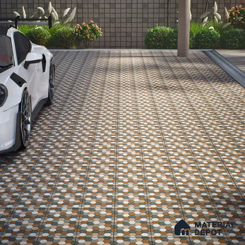 Budget Friendly Hexagonal Look Value for Money Parking Dim Grey Floor Tile 16 x 16 inch | TL 00588 | Vitrified Matte Finish Tile - 12 mm | Suitable For Parking, Outdoor, Balcony & Terrace | Pattern Alignment May Vary | 2-3 mm Spacer is Mandatory