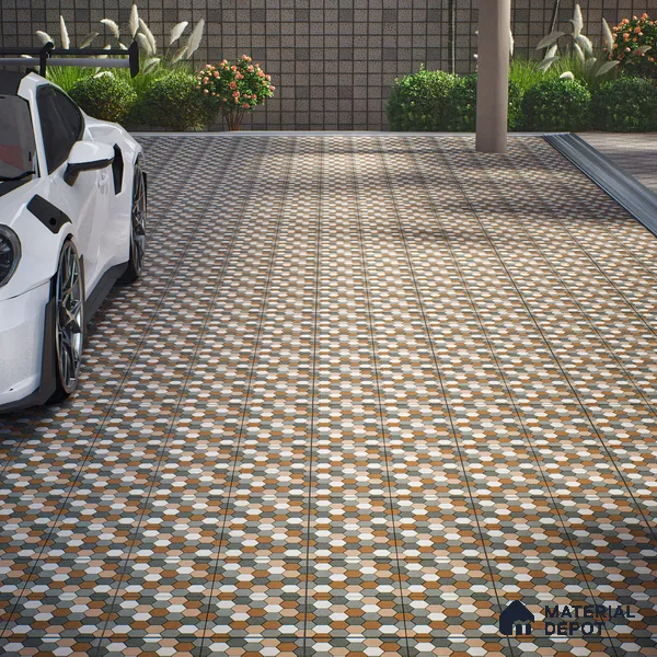 Budget Friendly Hexagonal Look Value for Money Parking Dim Grey Floor Tile 16 x 16 inch | TL 00588 | Vitrified Matte Finish Tile - 12 mm | Suitable For Parking, Outdoor, Balcony & Terrace | Pattern Alignment May Vary | 2-3 mm Spacer is Mandatory