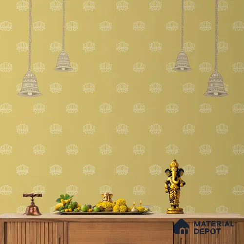 Divine Glow: Beautiful Yellow Pichwai Wallpaper for Pooja Room, Customised Indrani Series Handmade Patterned Design (Customised Size Wallpaper )