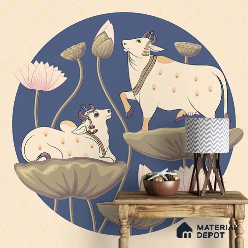 Divine Pichwai Beauty, Wallpaper for Wall, Customised Indrani Series Handmade Artistic Design (Customised Size Wallpaper )