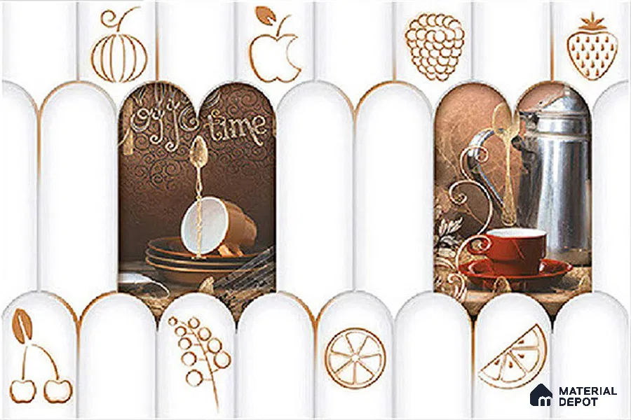 TL 00626 B Highlighter 1 Egg White & Brown 12 x 18 inch Glossy Finish 3D High Definition Digital Subway Ceramic Wall Tile - 6 mm
