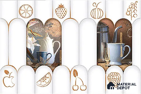 TL 00626 C Highlighter 2 Cool White & Brown 12 x 18 inch Glossy Finish 3D High Definition Digital Subway Ceramic Wall Tile - 6 mm