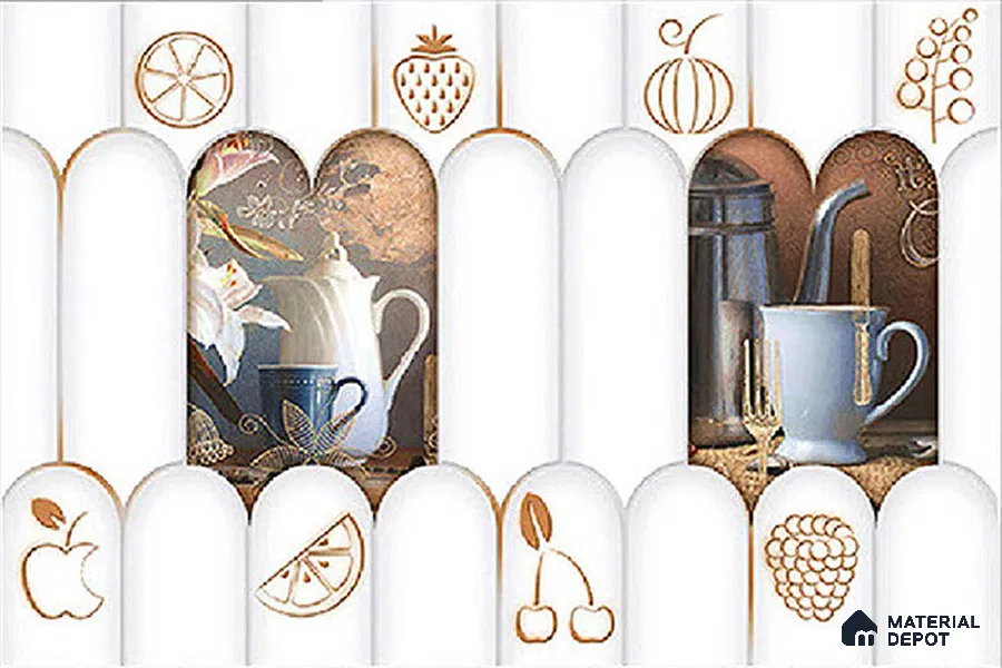 TL 00626 C Highlighter 2 Cool White & Brown 12 x 18 inch Glossy Finish 3D High Definition Digital Subway Ceramic Wall Tile - 6 mm